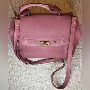 Authentic MCM Rose Pink Leather 2 way bag with Gold Accents.